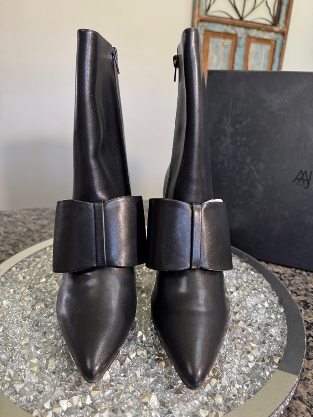 AAJ Leather Pointed-Toe Black Stiletto Ankle Boots NEW - Picture 4 of 15